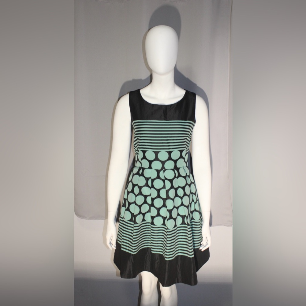 Eva Franco Sleeveless Polka Dot & Stripe Dress – Size 8